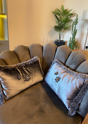 Gri Nakışlı Modern Klasik Kırlent
