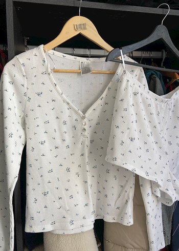 H&M Uzun Kollu Baskılı Mini Kadın Pijama Takımı
