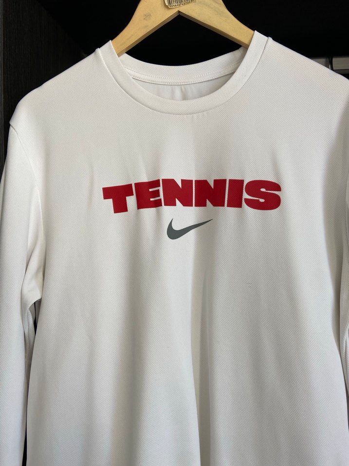 Beyaz Uzun Kollu erkek tişört- TENNIS Baskıl - Görsel 2