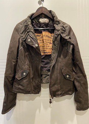 Kahverengi Deri Biker Ceket