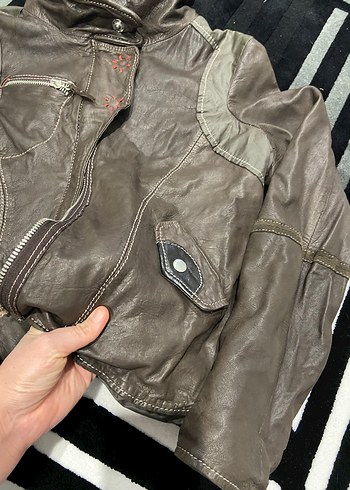 l Beden kahverengi Renk Kahverengi Deri Biker Ceket