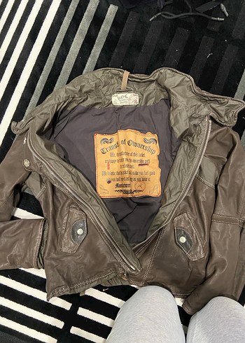 Diğer Kahverengi Deri Biker Ceket