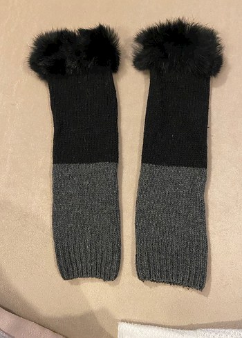 Kürk Detaylı Gri Siyah Kadın Yün Eldiven - Görsel 3