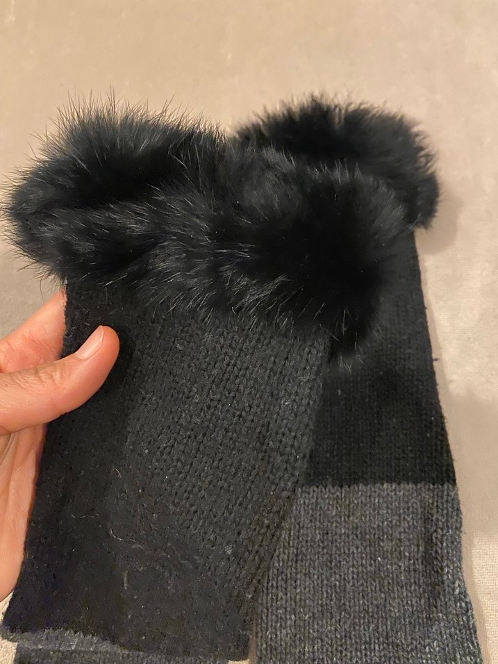 Kürk Detaylı Gri Siyah Kadın Yün Eldiven - Görsel 5