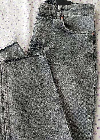 s Beden Düğmeli Gri Kadın Kot Pantolon - Rahat Kesim