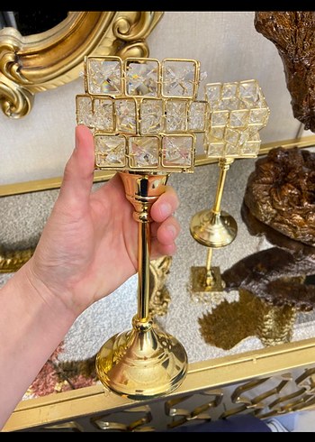 Parlak Altın Kristal Mumluk Seti adet fiyatı - Görsel 2