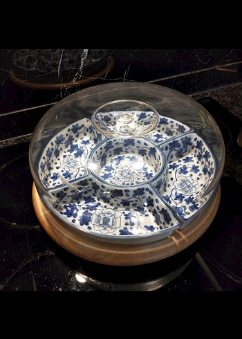 Mavi Çiçek Desenli Bölmeli Seramik Servis Tabağı - Görsel 3