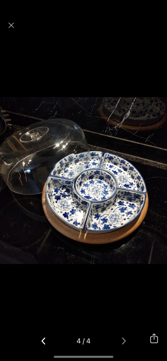 Mavi Çiçek Desenli Bölmeli Seramik Servis Tabağı - Görsel 2