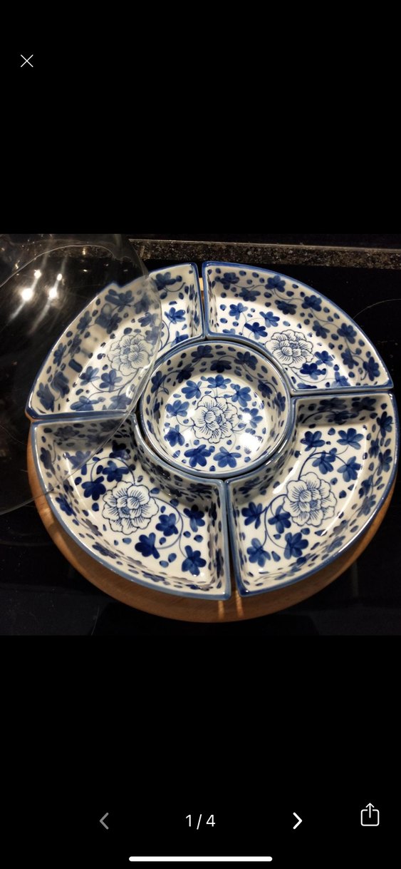 Mavi Çiçek Desenli Bölmeli Seramik Tabak Seti - Görsel 4