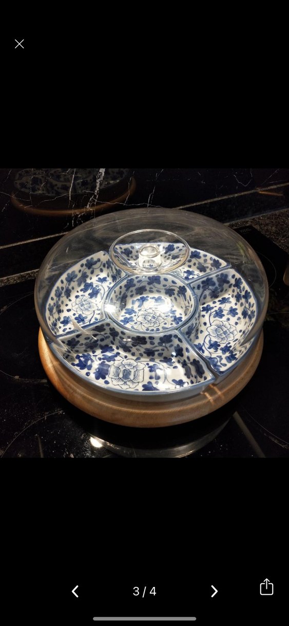 Mavi Çiçek Desenli Bölmeli Seramik Tabak Seti - Görsel 2