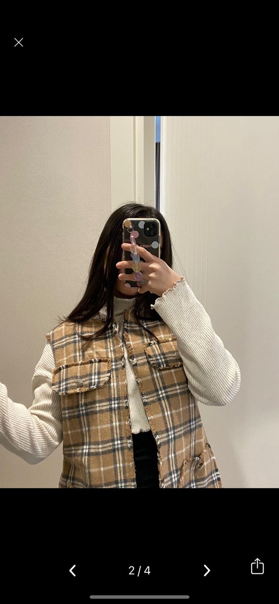 Bej Ekose Düğmeli Kadın Süveter - Görsel 2