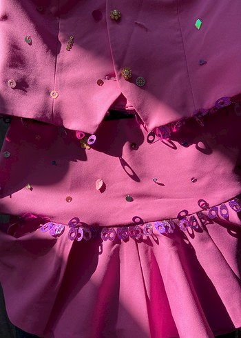 Pembe Fırfırlı Nakışlı taş işlemeli el yapımı 2lı takım - Görsel 3