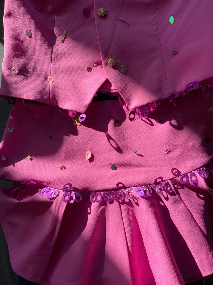 Pembe Fırfırlı Nakışlı taş işlemeli el yapımı 2lı takım - Görsel 3