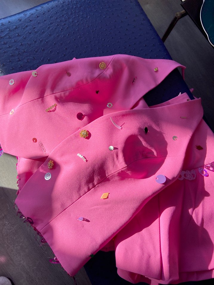 Pembe Fırfırlı Nakışlı taş işlemeli el yapımı 2lı takım - Görsel 4