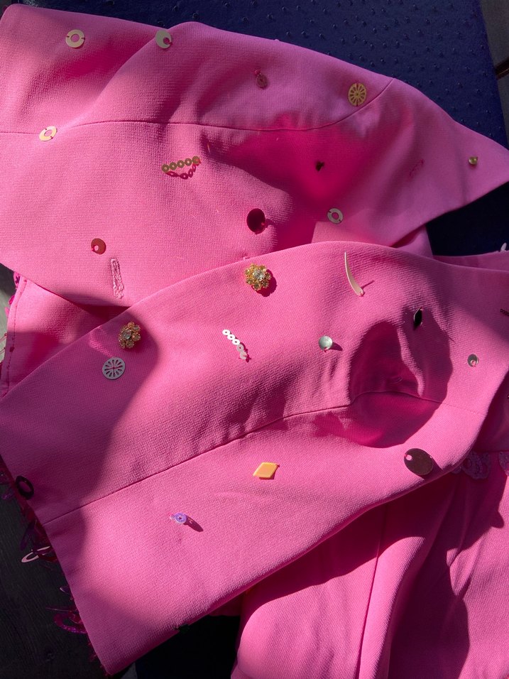 Pembe Fırfırlı Nakışlı taş işlemeli el yapımı 2lı takım - Görsel 5