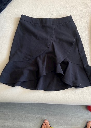 Stradivarius Mavi Midi Drapeli Mini Etek