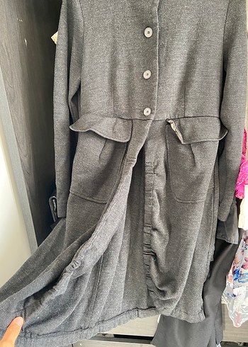 Gri Uzun Düğmeli palto - Görsel 3