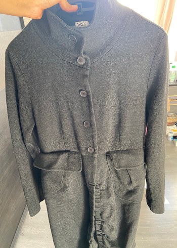 Gri Uzun Düğmeli palto - Görsel 5