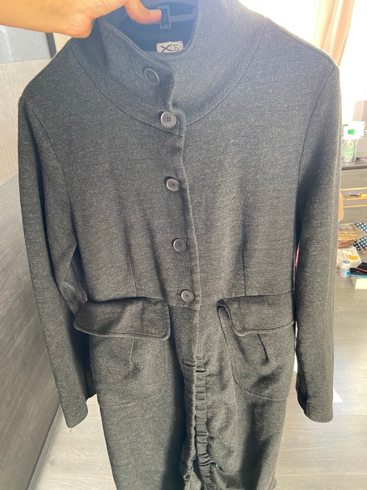 Gri Uzun Düğmeli palto - Görsel 5