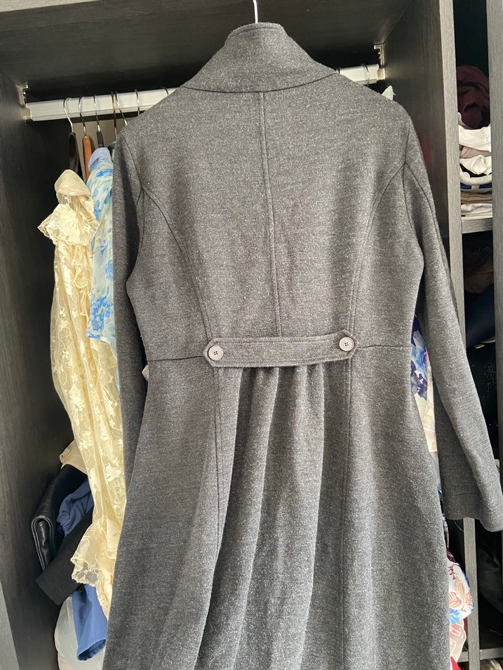 Gri Uzun Düğmeli palto - Görsel 4