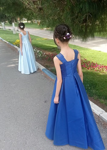 Abiye Mavi Payetli Straplez Kız Çocuk Abiye Elbise
