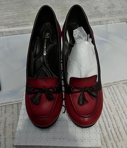 40 Beden Mamma mia marka kırmızı kahverengi loafer ayakkabı