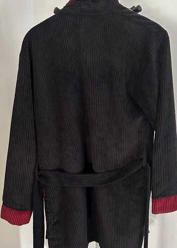 Bordo Detaylı Siyah Kadife sabahlık - Görsel 6