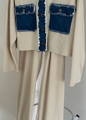 Pamuklu kot detaylı üst alt spor takım - Görsel 2