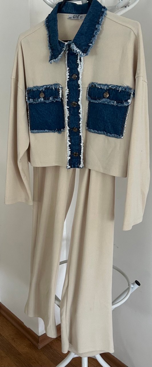 Pamuklu kot detaylı üst alt spor takım - Görsel 2