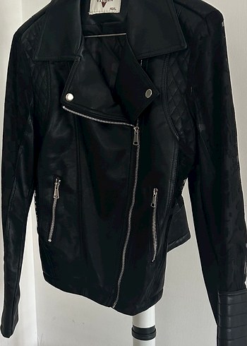 Siyah Deri Biker Mont - Görsel 3