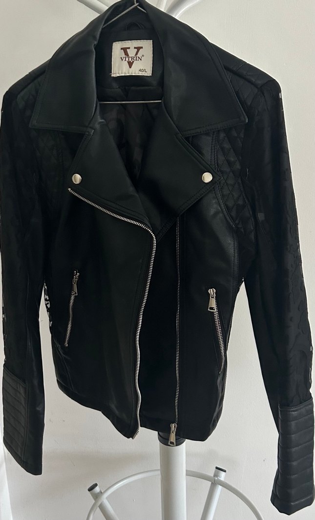 Siyah Deri Biker Mont - Görsel 5