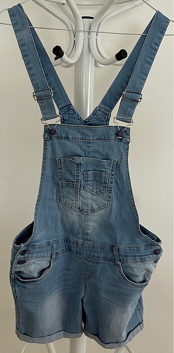 Kadın kot bahçıvan şort elbise - Görsel 2