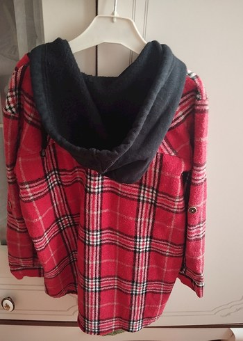 Kırmızı Ekose Kapüşonlu kız çocuk Gömlek - Görsel 3