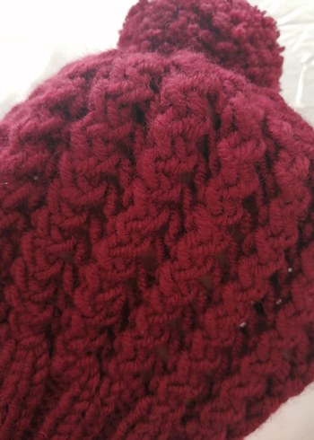 Bordo Örgü Kadın Bere - Görsel 3