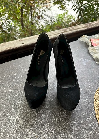 Siyah süet platform topuklu kadın ayakkabı - Görsel 3