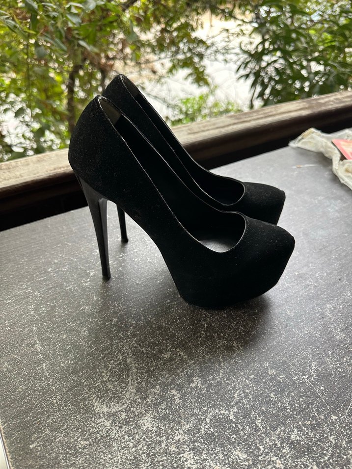 Siyah süet platform topuklu kadın ayakkabı - Görsel 2