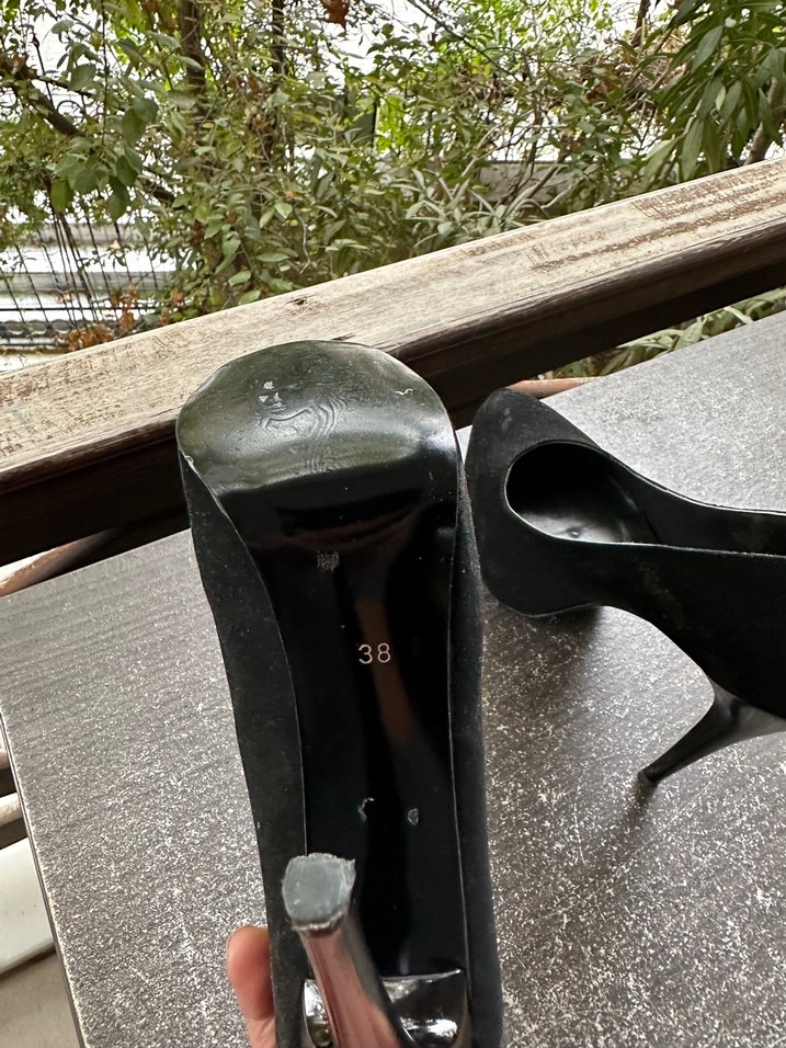 Siyah süet platform topuklu kadın ayakkabı - Görsel 5