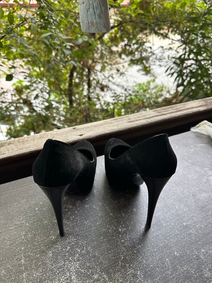 Siyah süet platform topuklu kadın ayakkabı - Görsel 4