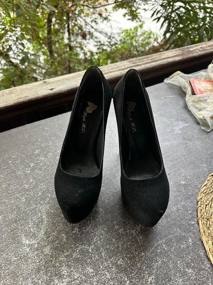 Siyah süet platform topuklu kadın ayakkabı - Görsel 3