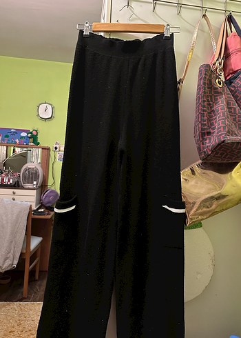 Büyük beden örgü kumaştan siyah pantolon - Görsel 2