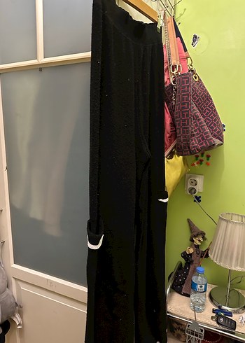 Büyük beden örgü kumaştan siyah pantolon - Görsel 4