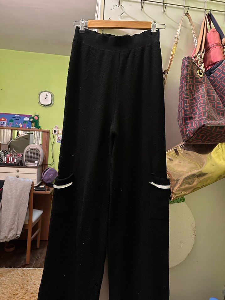 Büyük beden örgü kumaştan siyah pantolon - Görsel 2