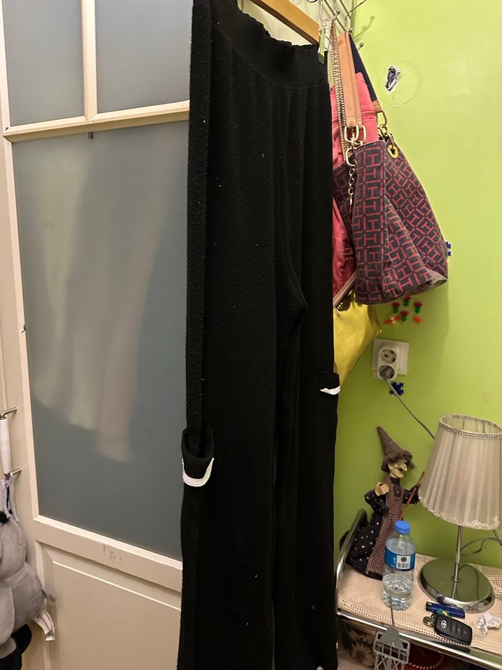 Büyük beden örgü kumaştan siyah pantolon - Görsel 4