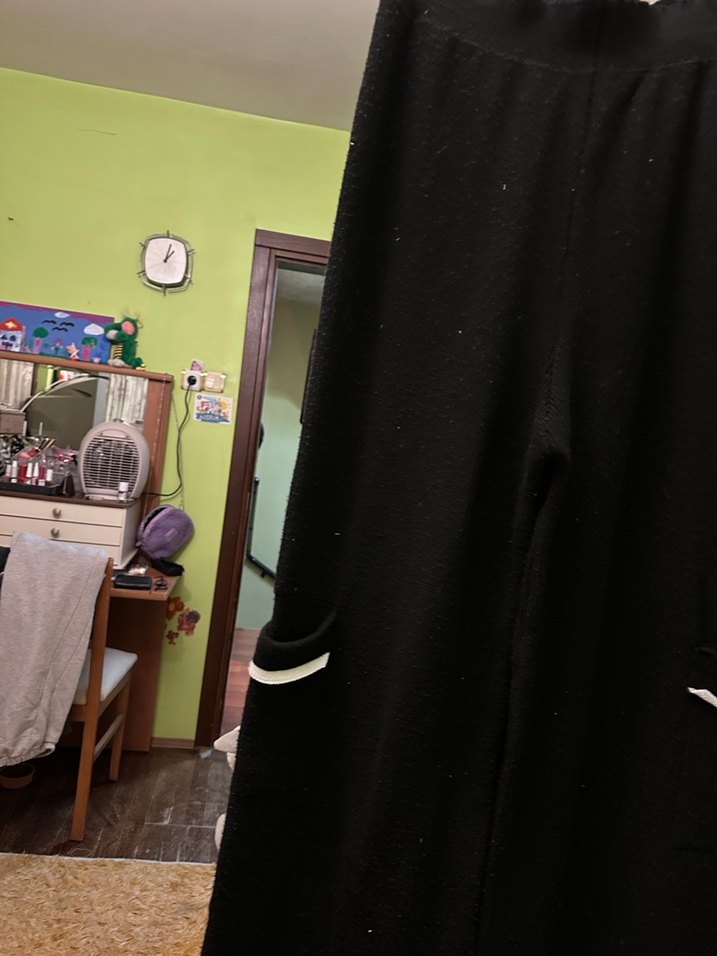 Büyük beden örgü kumaştan siyah pantolon - Görsel 3