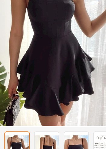 Siyah Straplez Mini Fırfırlı Elbise