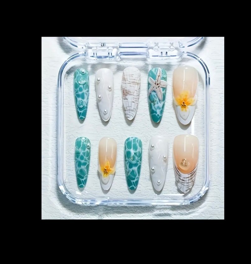 Renkli 3D Deniz Temalı Takma Tırnak Seti - Görsel 2