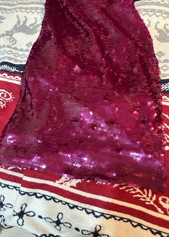 Urban Muse Bordo Payetli Uzun Elbise - Görsel 5