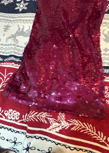 Urban Muse Bordo Payetli Uzun Elbise - Görsel 6