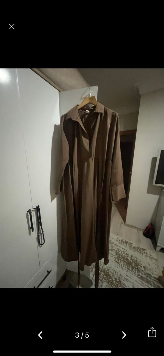 Kahverengi Uzun Kadın Elbise - Görsel 2