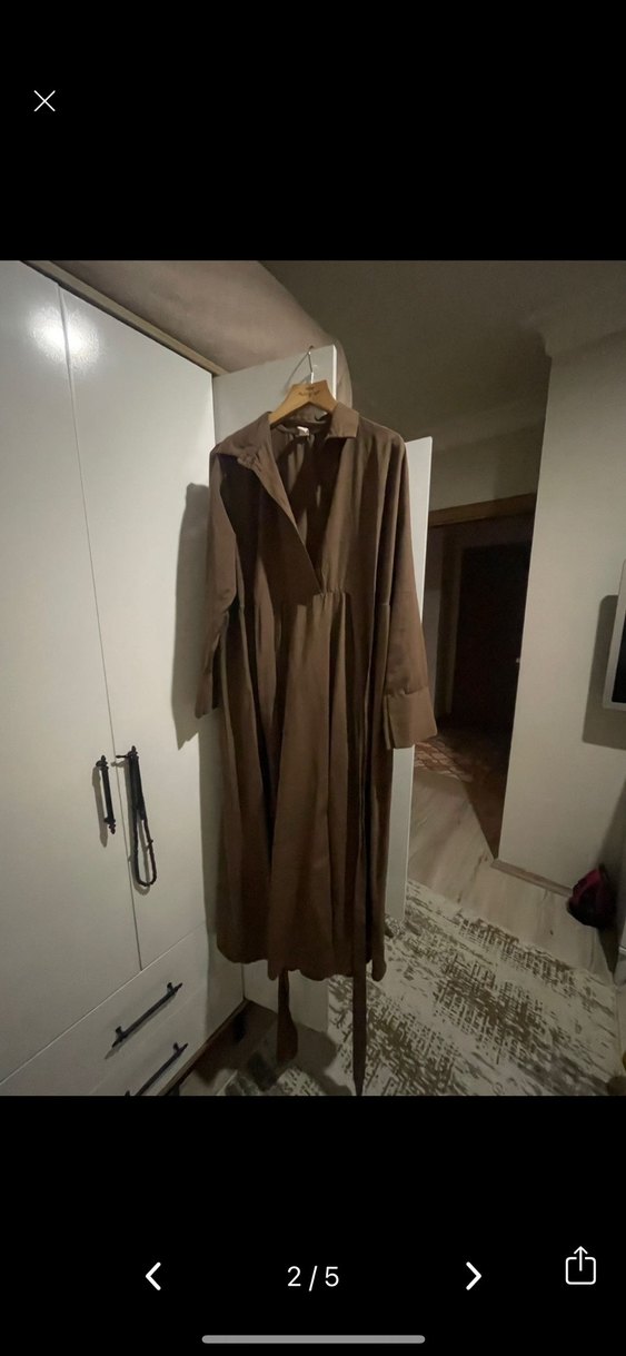 Kahverengi Uzun Kadın Elbise - Görsel 3